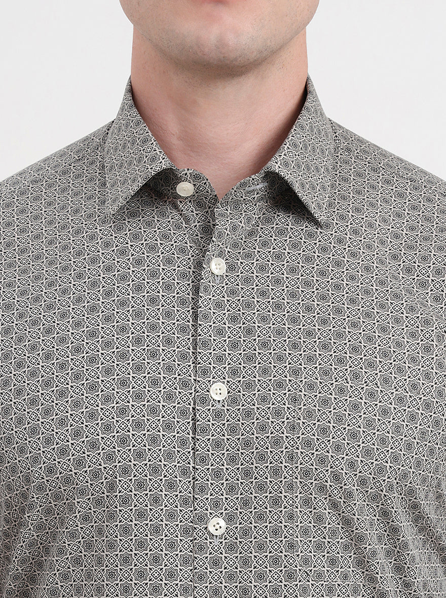 Brown Printed Regular Fit Formal Shirt | JadeBlue