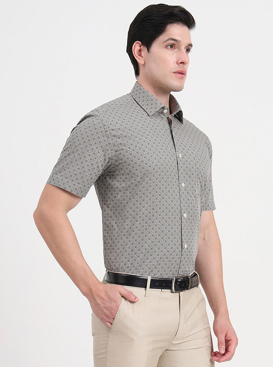 Brown Printed Regular Fit Formal Shirt | JadeBlue