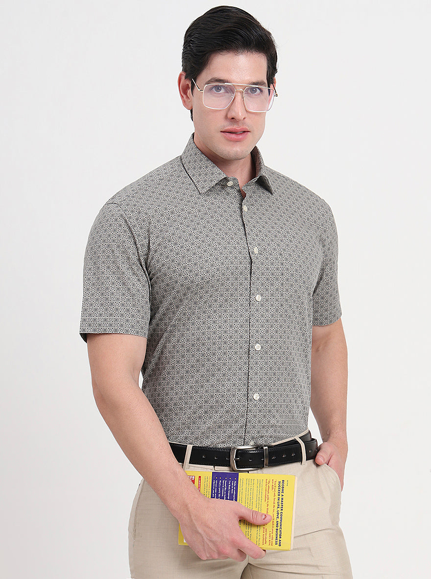 Brown Printed Regular Fit Formal Shirt | JadeBlue