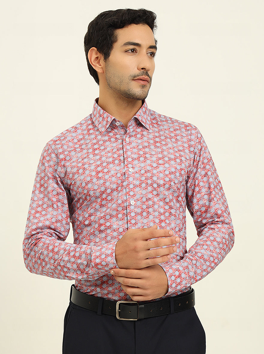Red & Blue Printed Slim Fit Formal Shirt | JadeBlue Youth