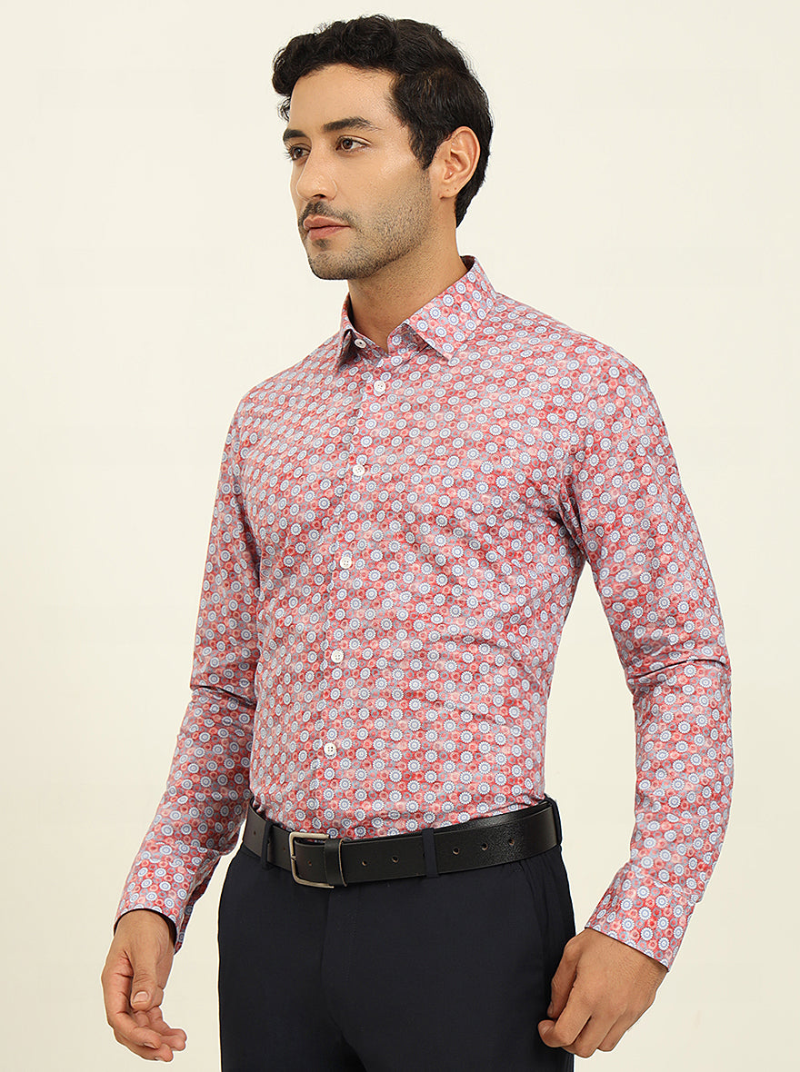 Red & Blue Printed Slim Fit Formal Shirt | JadeBlue Youth