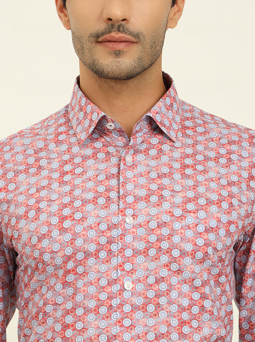 Red & Blue Printed Slim Fit Formal Shirt | JadeBlue