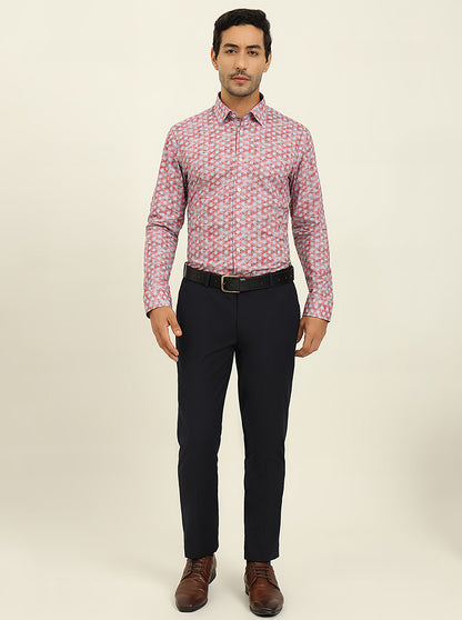 Red & Blue Printed Slim Fit Formal Shirt | JadeBlue Youth