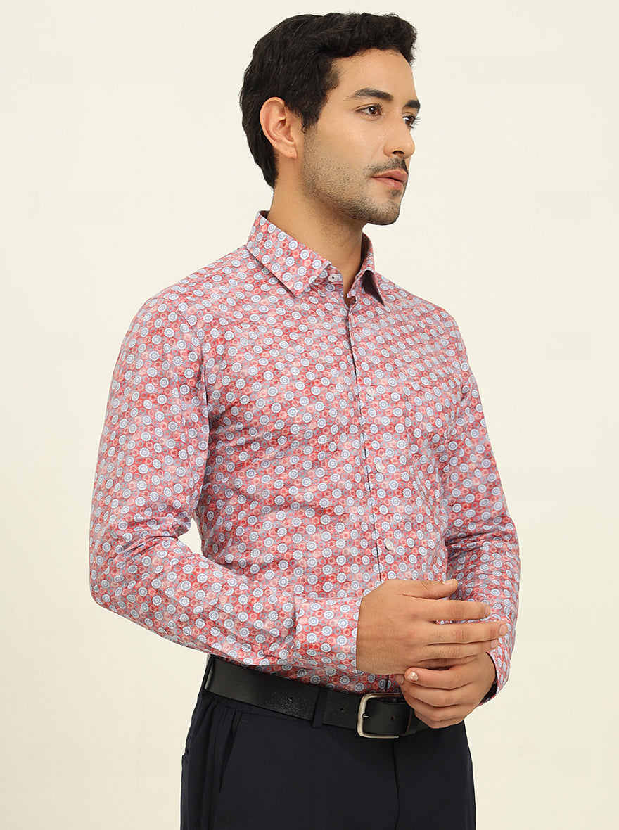 Red & Blue Printed Slim Fit Formal Shirt | JadeBlue Youth