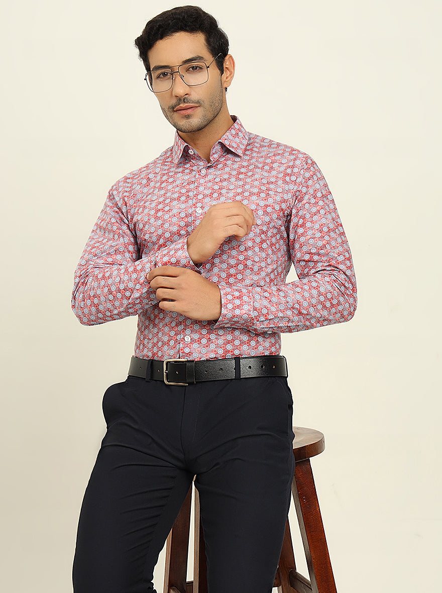 Red & Blue Printed Slim Fit Formal Shirt | JadeBlue Youth
