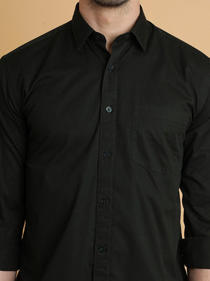 Bottle Green Solid Slim Fit Semi Casual Shirt | JadeBlue