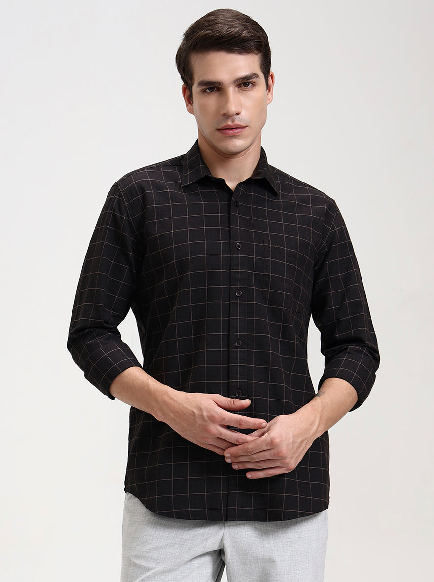 Dark Blue Checked Tailored Fit Semi Casual Shirt | JadeBlue