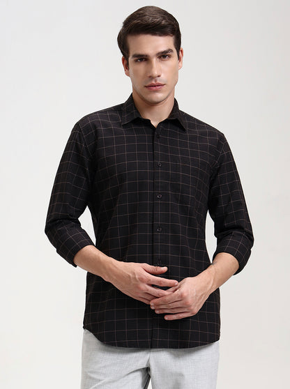 Dark Blue Checked Tailored Fit Semi Casual Shirt | JadeBlue