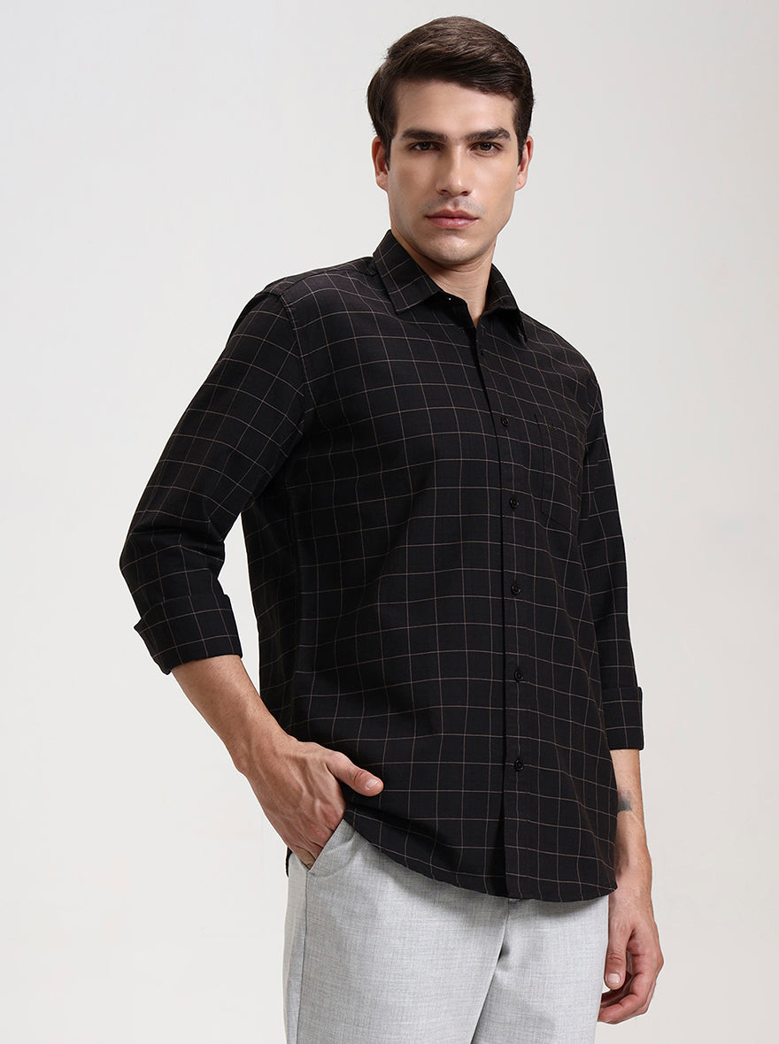 Dark Blue Checked Tailored Fit Semi Casual Shirt | JadeBlue