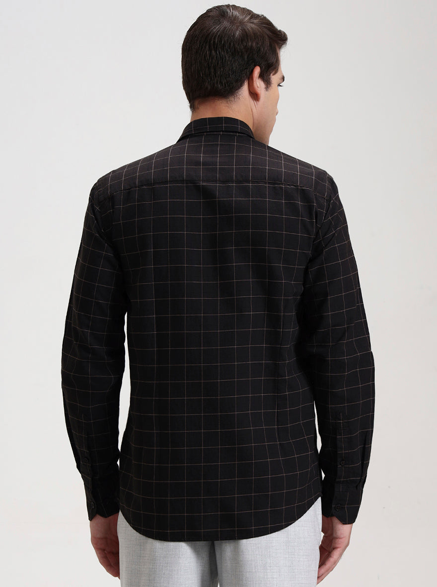 Dark Blue Checked Tailored Fit Semi Casual Shirt | JadeBlue