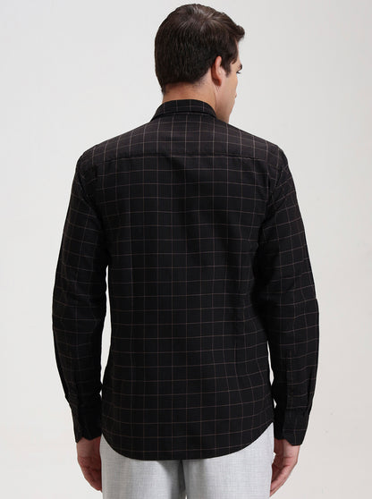 Dark Blue Checked Tailored Fit Semi Casual Shirt | JadeBlue