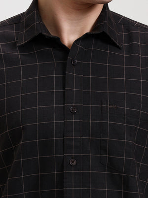 Dark Blue Checked Tailored Fit Semi Casual Shirt | JadeBlue
