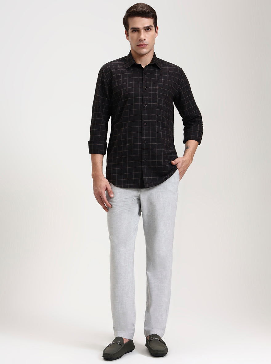 Dark Blue Checked Tailored Fit Semi Casual Shirt | JadeBlue