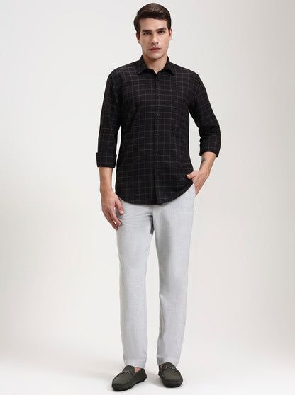 Dark Blue Checked Tailored Fit Semi Casual Shirt | JadeBlue