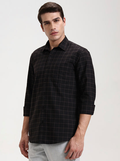 Dark Blue Checked Tailored Fit Semi Casual Shirt | JadeBlue