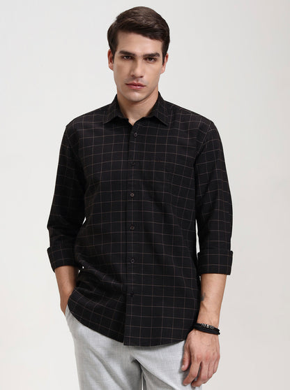 Dark Blue Checked Tailored Fit Semi Casual Shirt | JadeBlue