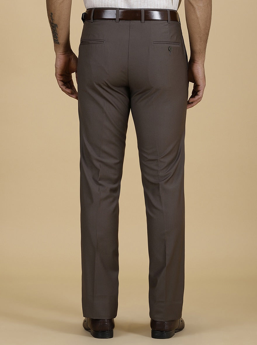 Brown Solid Slim Fit Formal Trouser | Metal