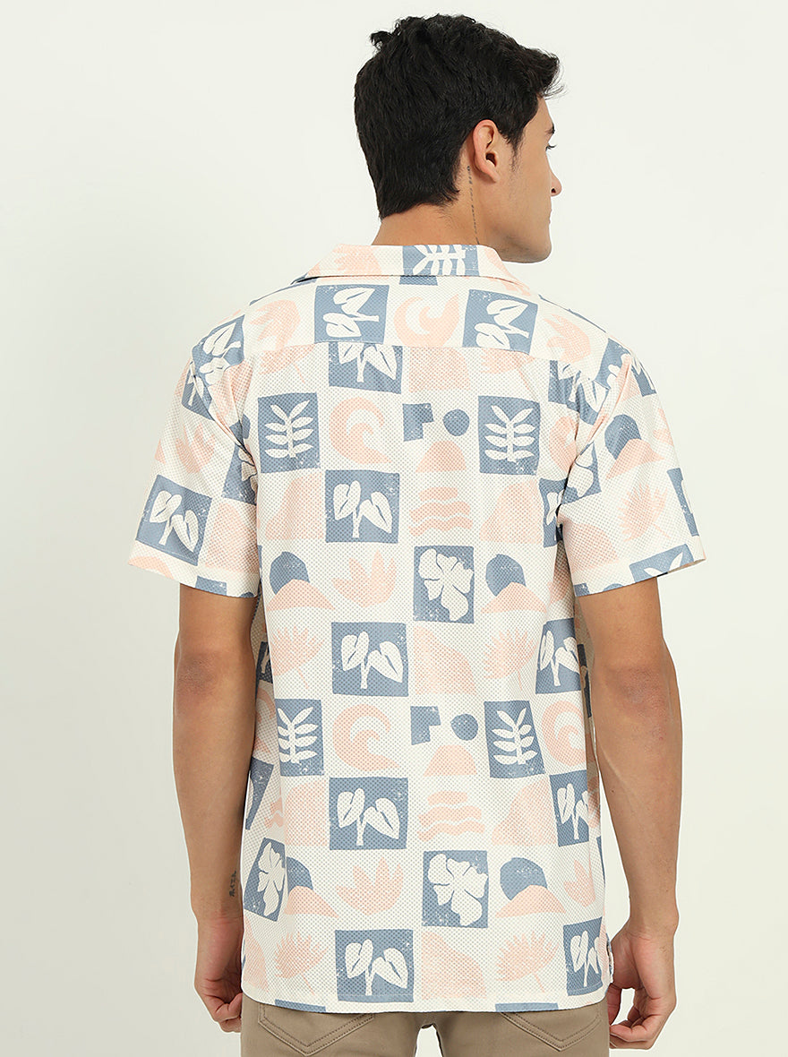 Cream Printed Slim Fit Casual Shirt | Greenfibre