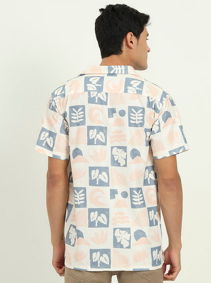 Cream Printed Slim Fit Casual Shirt | Greenfibre