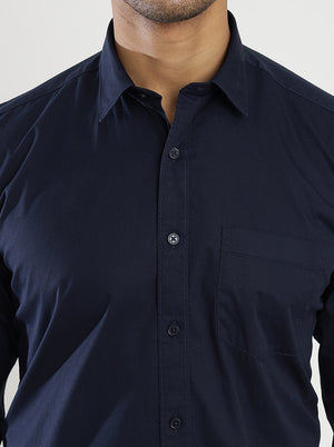 Navy Blue Solid Slim Fit Semi Casual Shirt | JadeBlue