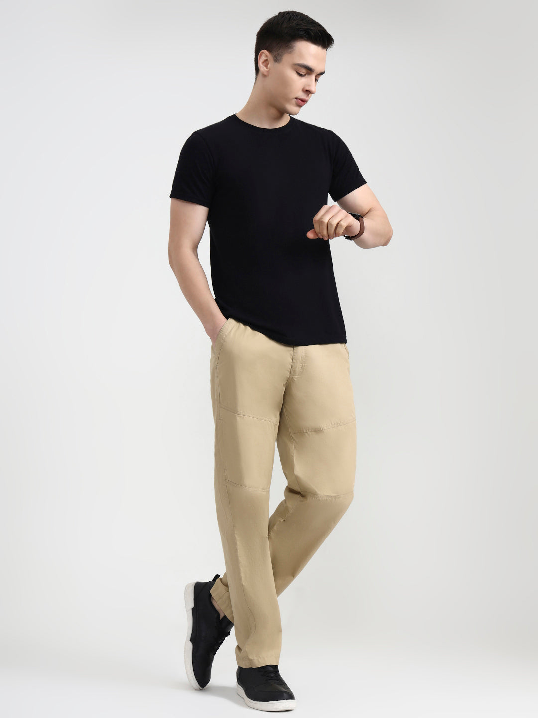 Beige Solid Slim Fit Cargo Pant | JadeBlue