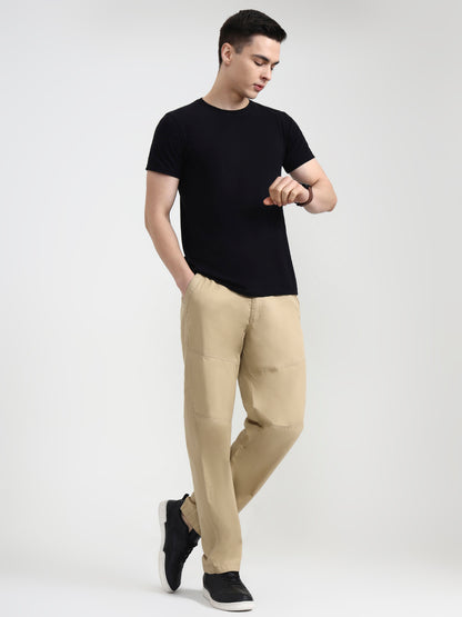 Beige Solid Slim Fit Cargo Pant | JadeBlue