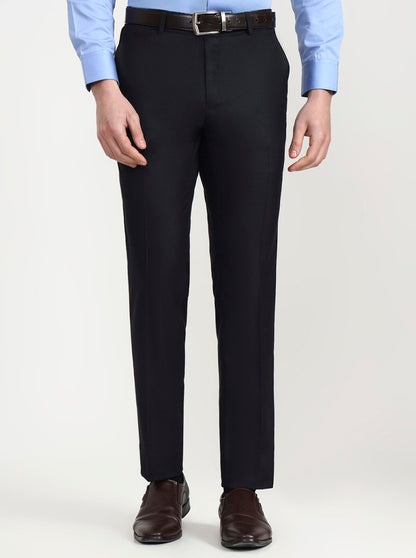 Blue Solid Slim Fit Formal Trouser | Greenfibre