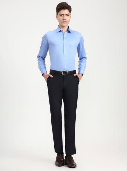 Blue Solid Slim Fit Formal Trouser | Greenfibre