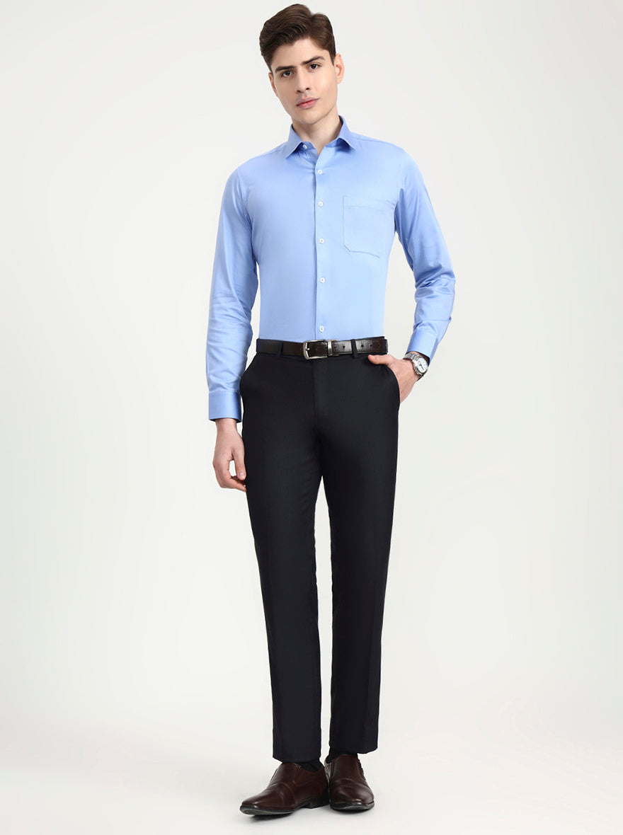 Blue Solid Slim Fit Formal Trouser | Greenfibre