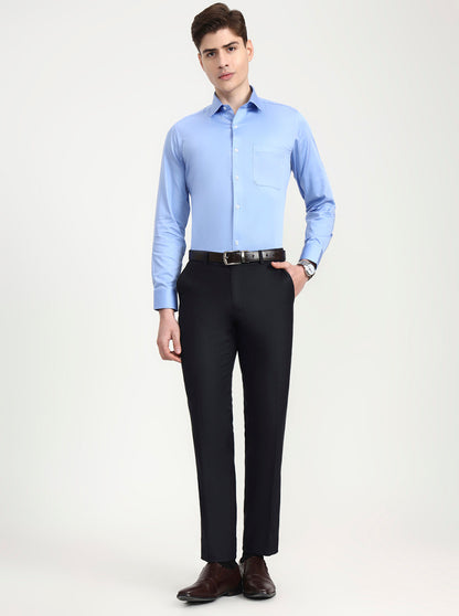 Blue Solid Slim Fit Formal Trouser | Greenfibre