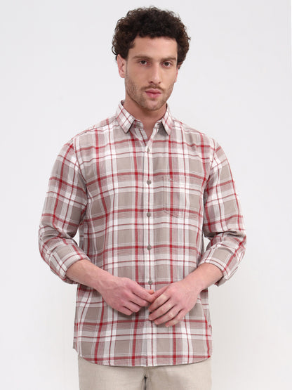Red Checked Slim Fit Casual Shirt | JadeBlue