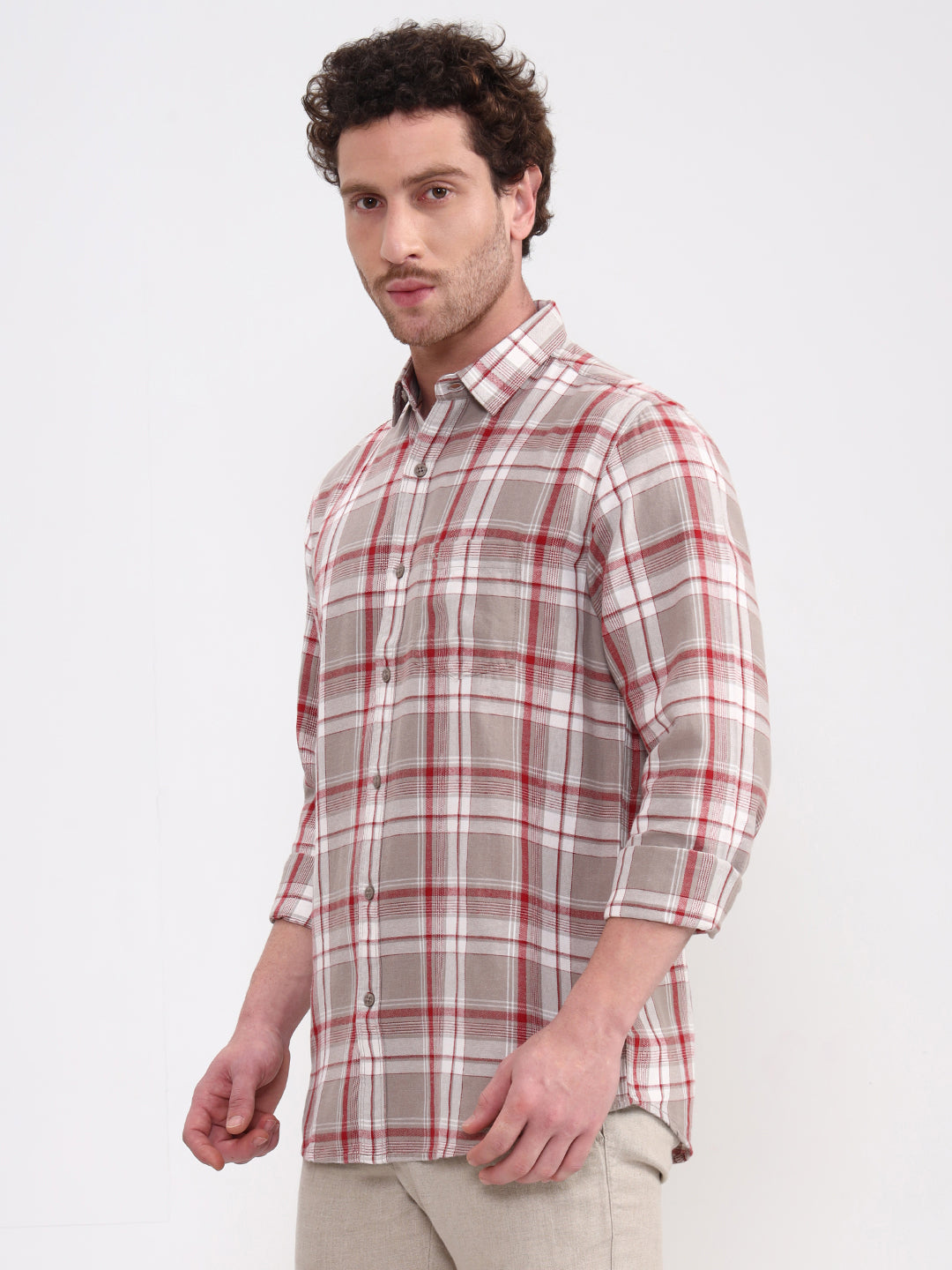 Red Checked Slim Fit Casual Shirt | JadeBlue