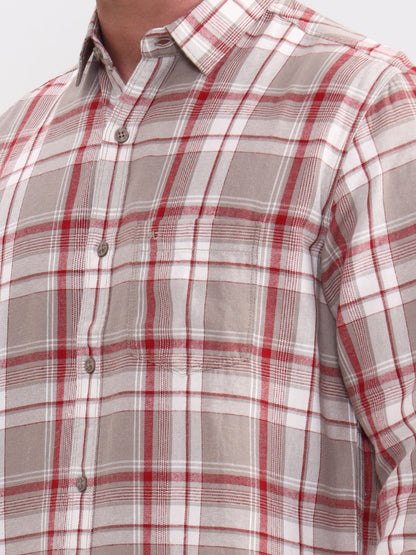 Red Checked Slim Fit Casual Shirt | JadeBlue