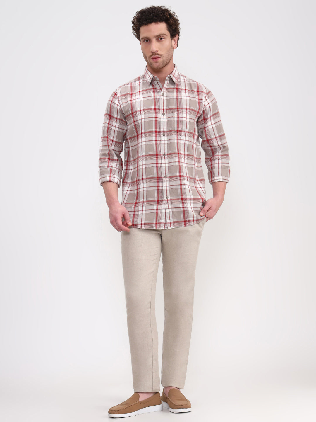 Red Checked Slim Fit Casual Shirt | JadeBlue