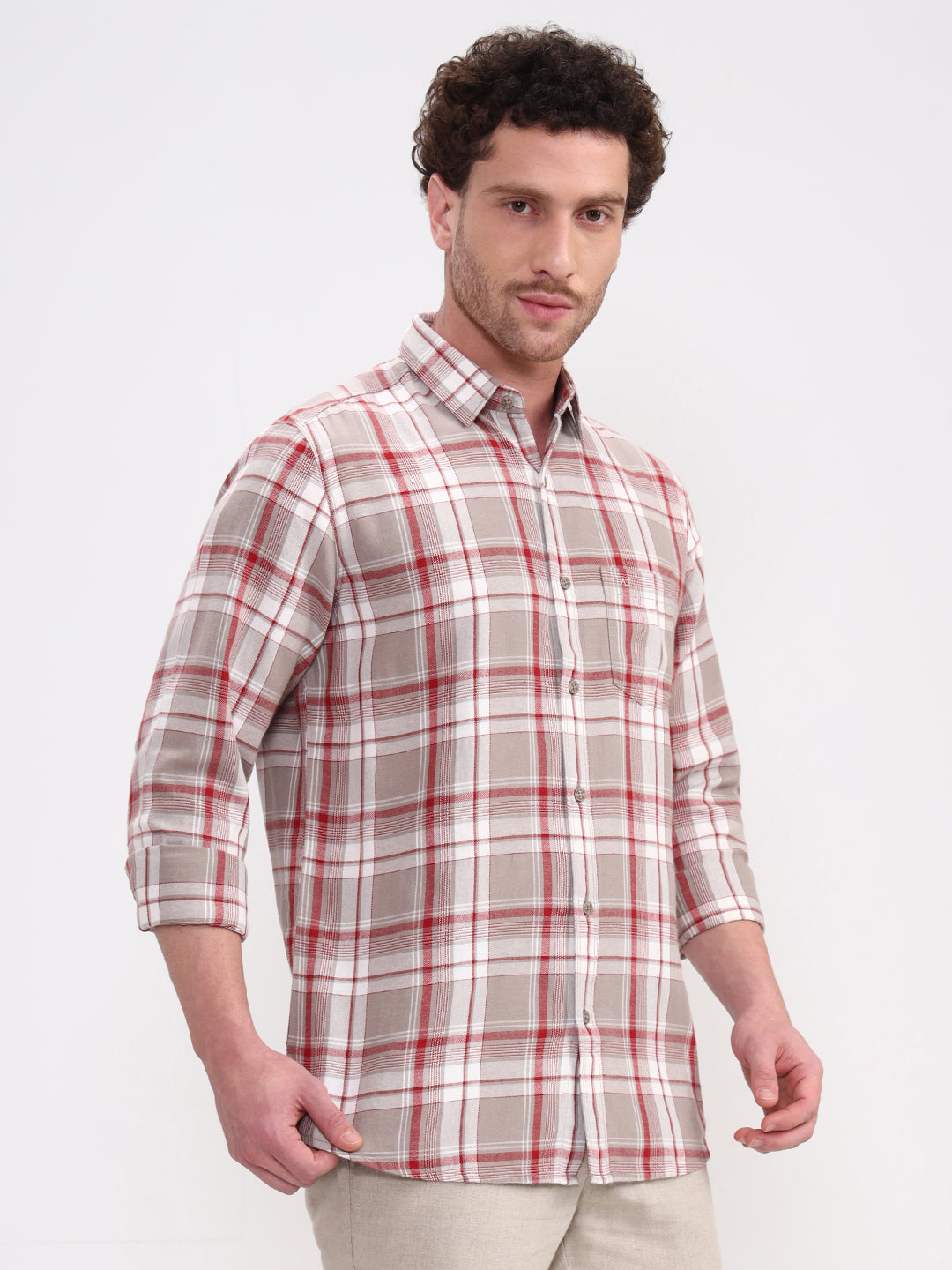 Red Checked Slim Fit Casual Shirt | JadeBlue