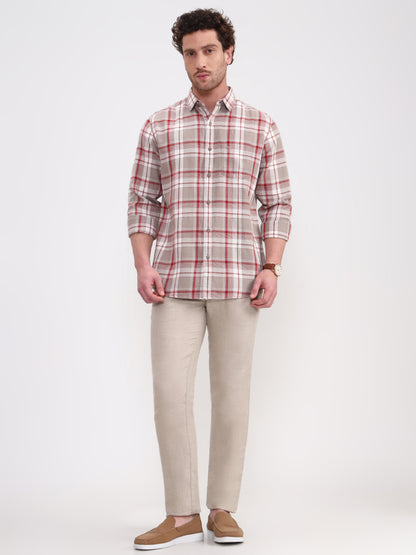 Red Checked Slim Fit Casual Shirt | JadeBlue