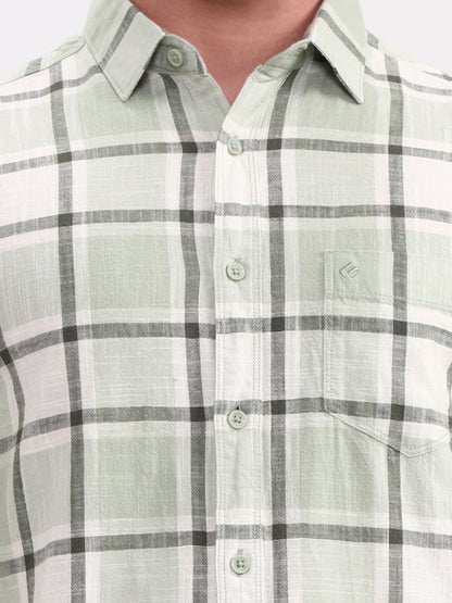 Green Checked Slim Fit Casual Shirt | Greenfibre