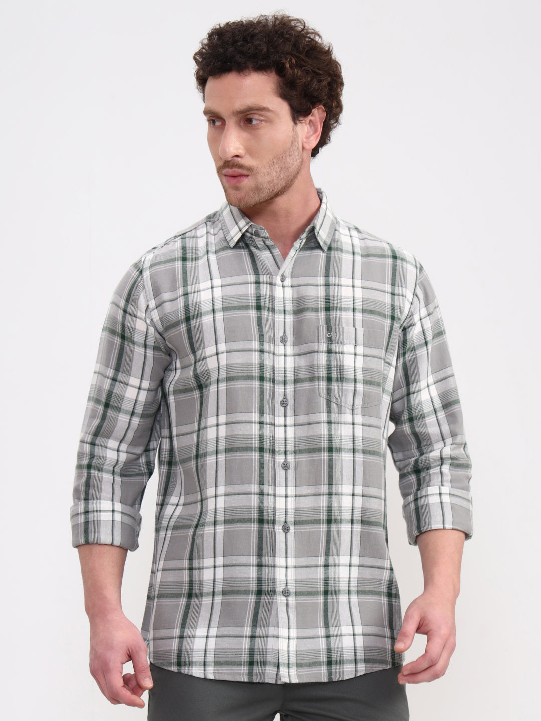 Green Checked Slim Fit Casual Shirt | JadeBlue