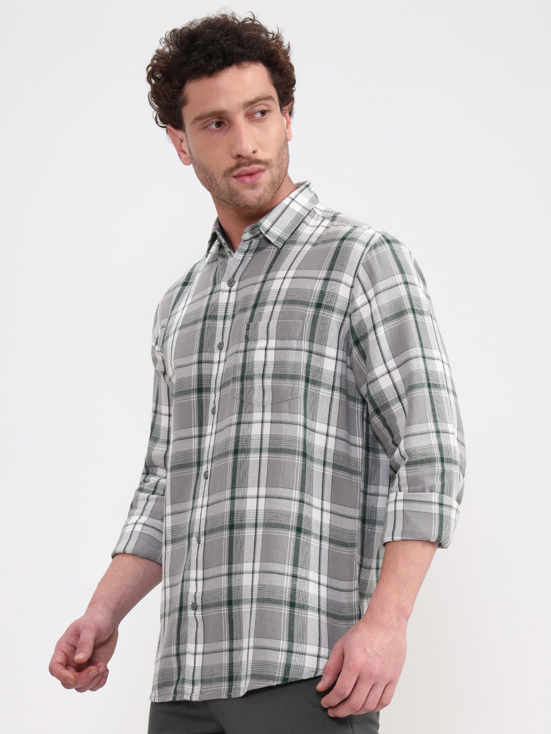 Green Checked Slim Fit Casual Shirt | JadeBlue