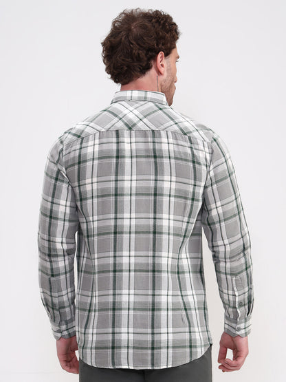 Green Checked Slim Fit Casual Shirt | JadeBlue