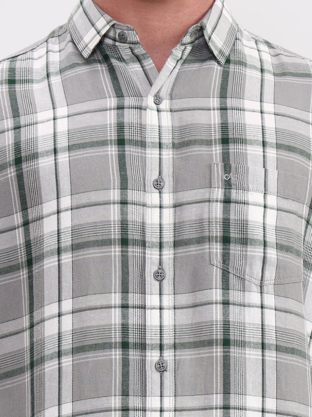 Green Checked Slim Fit Casual Shirt | JadeBlue