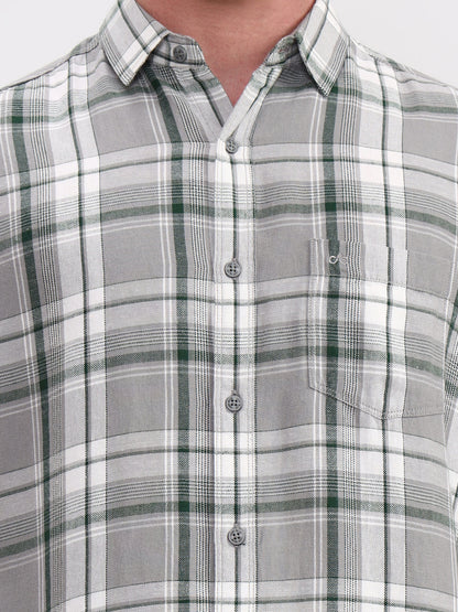 Green Checked Slim Fit Casual Shirt | JadeBlue