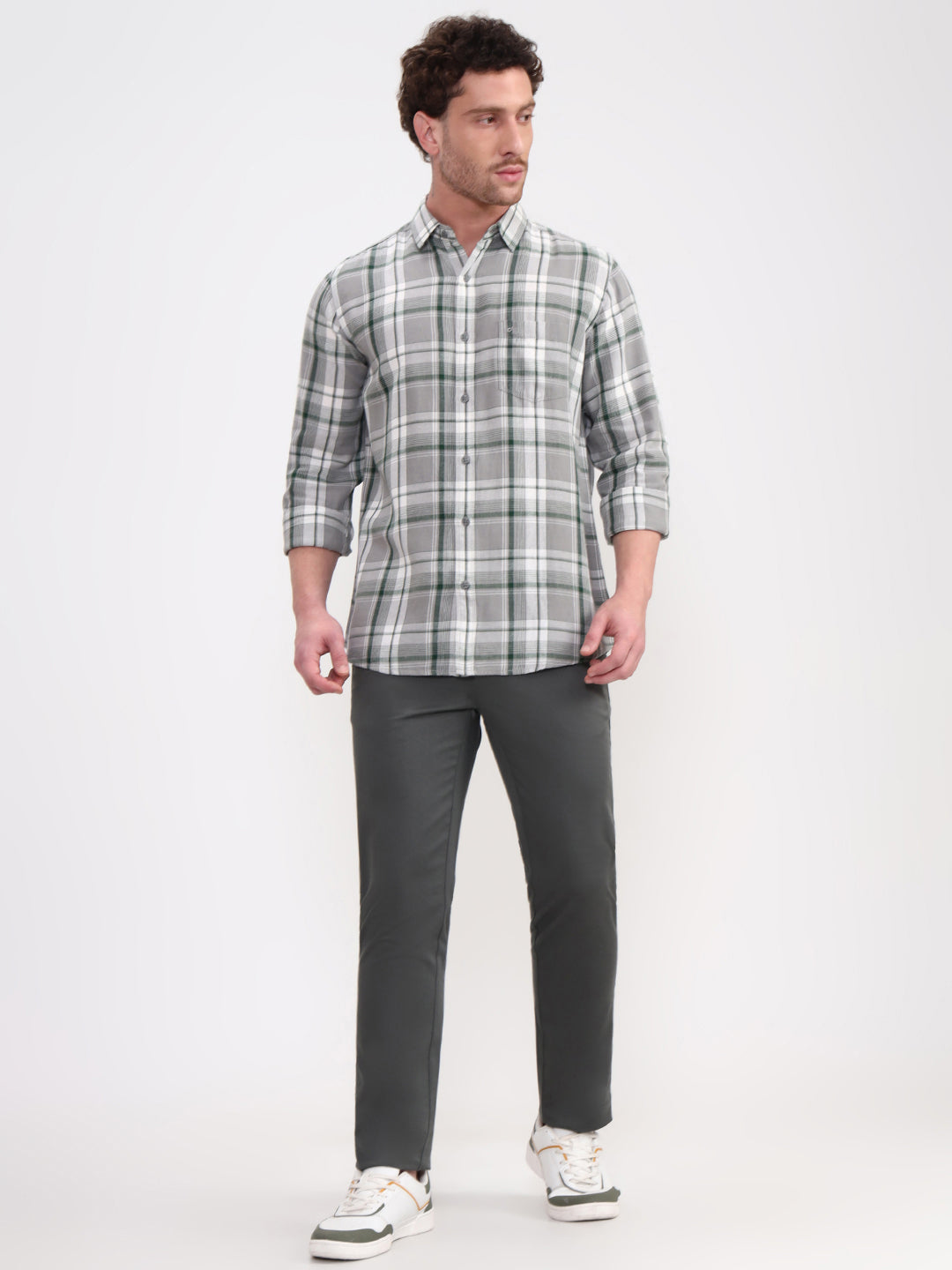 Green Checked Slim Fit Casual Shirt | JadeBlue