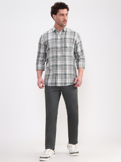 Green Checked Slim Fit Casual Shirt | JadeBlue