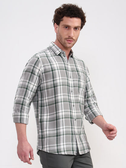 Green Checked Slim Fit Casual Shirt | JadeBlue