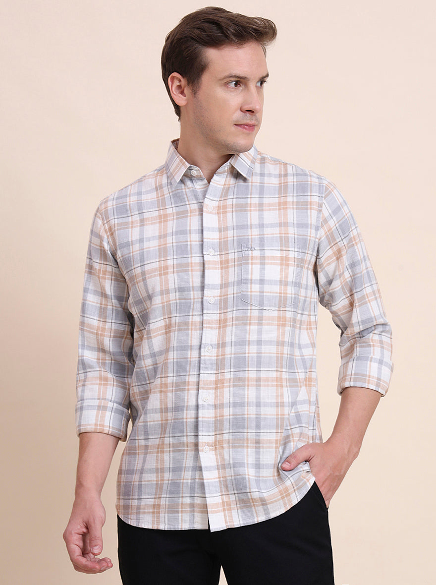 Grey Checked Slim Fit Casual Shirt | JadeBlue
