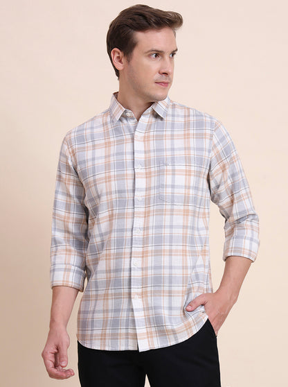 Grey Checked Slim Fit Casual Shirt | JadeBlue