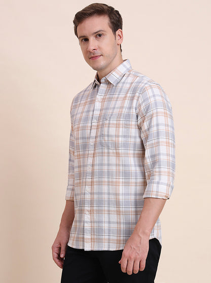 Grey Checked Slim Fit Casual Shirt | JadeBlue