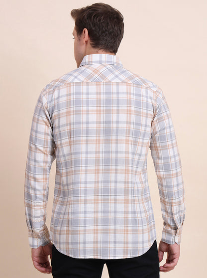 Grey Checked Slim Fit Casual Shirt | JadeBlue