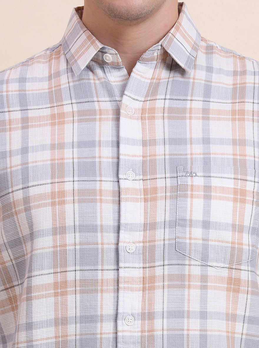 Grey Checked Slim Fit Casual Shirt | JadeBlue